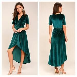 Lulus Amour Teal Green Velvet High-Low Wrap Dress Medium